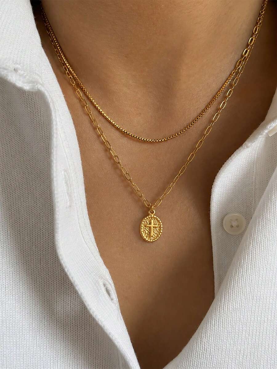 6pcs Y2K Halloween Cross Pendant Layered Necklace Unisex Colorful Enamel Pendant Gothic Style Jewelry Delicate Gold Chain Choker Fashion Gift For Girlfriend