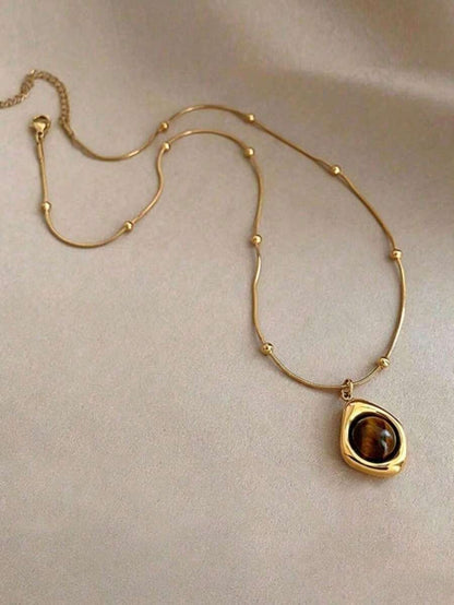 2 Styles Vintage 'Maillard Style' Heart-Shaped Tiger Eye Tassel Necklace, Women's Minimalist Sweater Chain