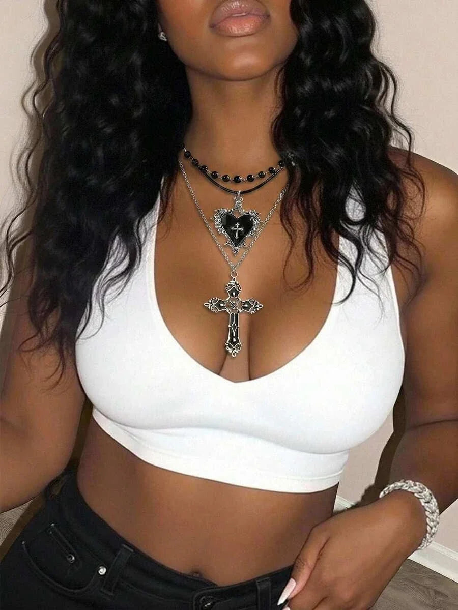 Vintage Gothic Black Pearl Necklace Set