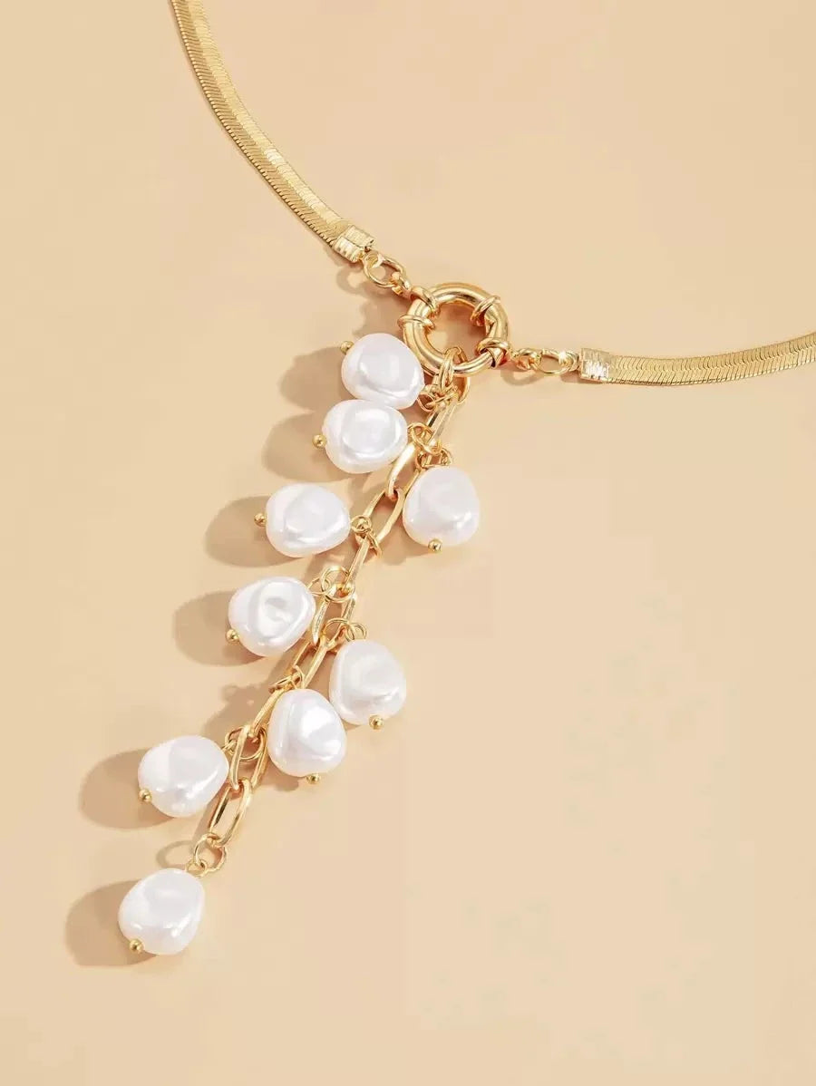 Faux Pearl Tassel Lariat Necklace