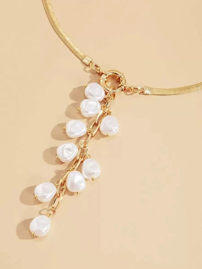 Faux Pearl Tassel Lariat Necklace