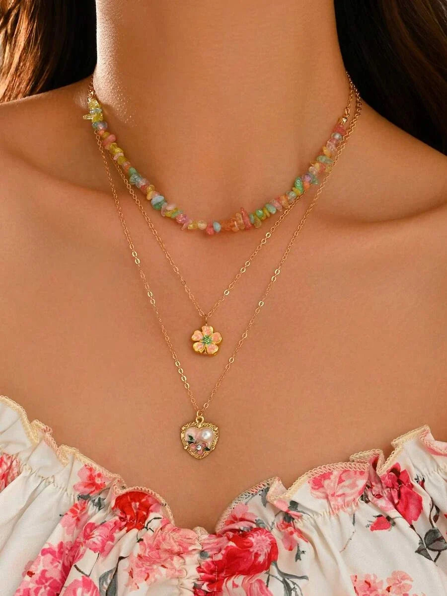 Layered Tiger Eye Beaded Necklace Set