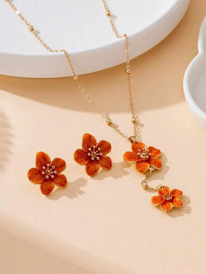 Handmade Orange Floral Jewelry Set