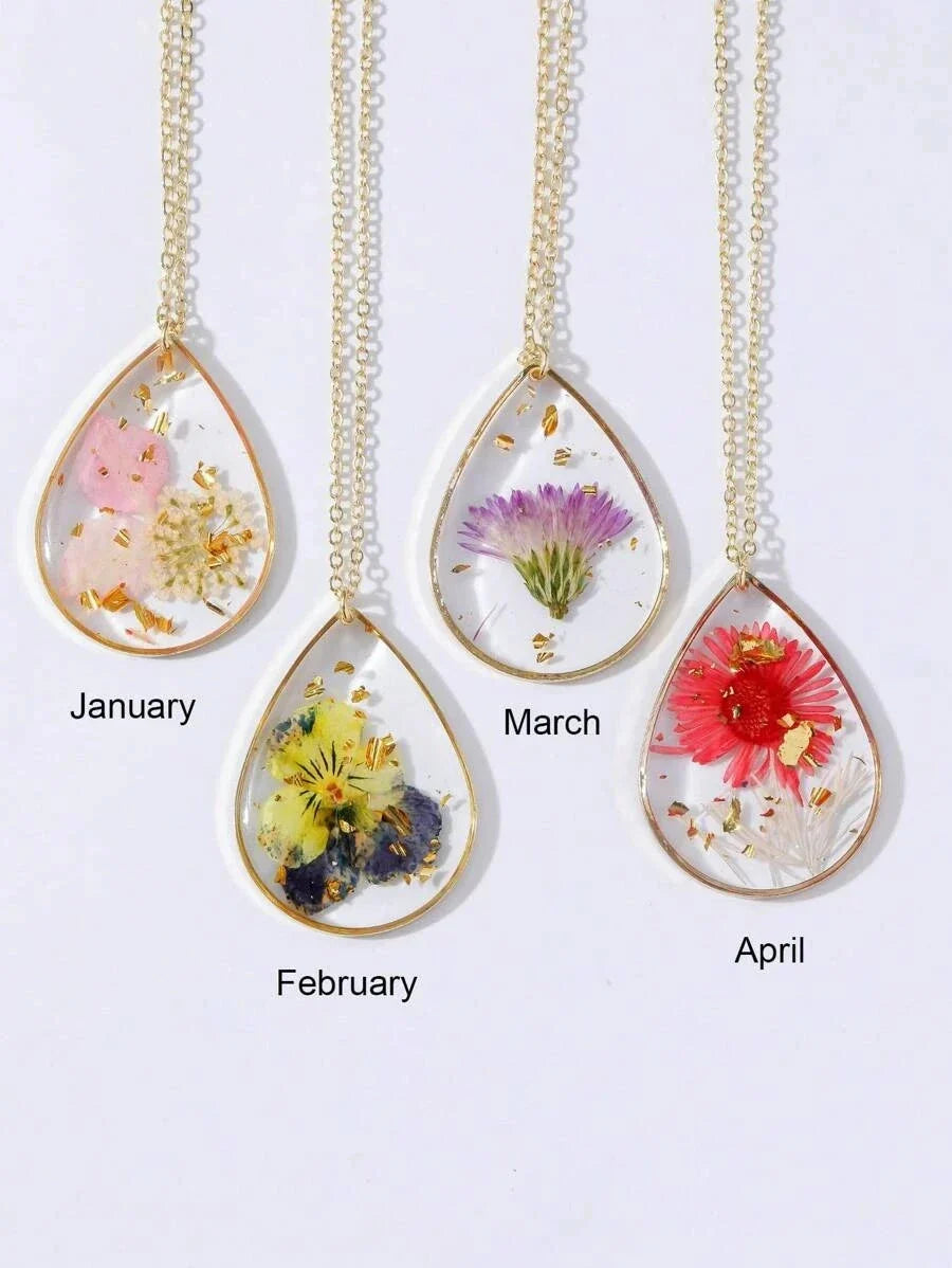 Resin Dried Flower Necklace