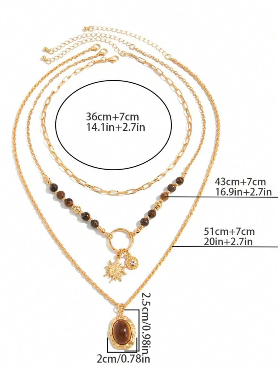 Layered Tiger Eye Beaded Necklace Set