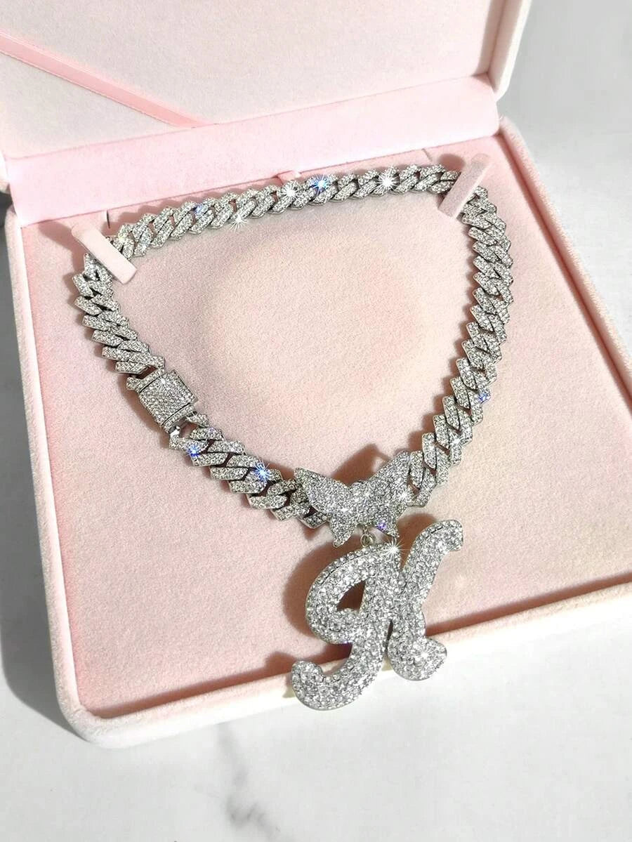 Cuban Link Butterfly Letter Necklace