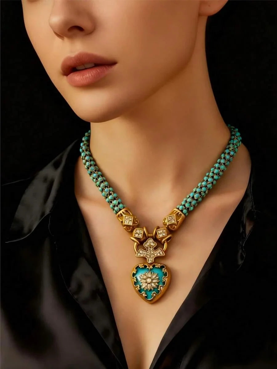 Heart Rhinestone Blue Jewelry Set