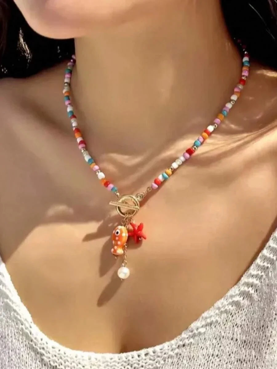 Colorful Fish Pendant Beaded Necklace