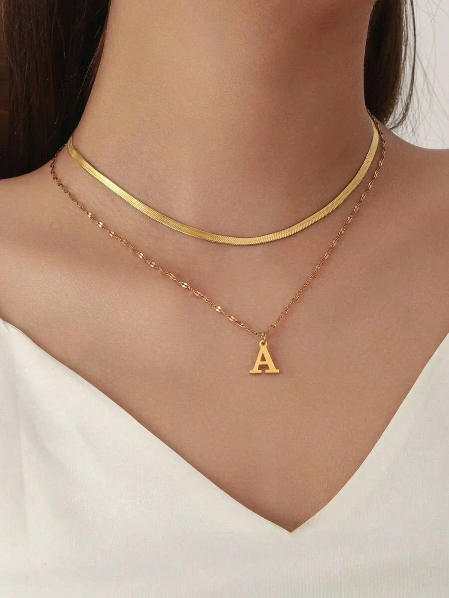 Double Stainless Steel Initial Necklace