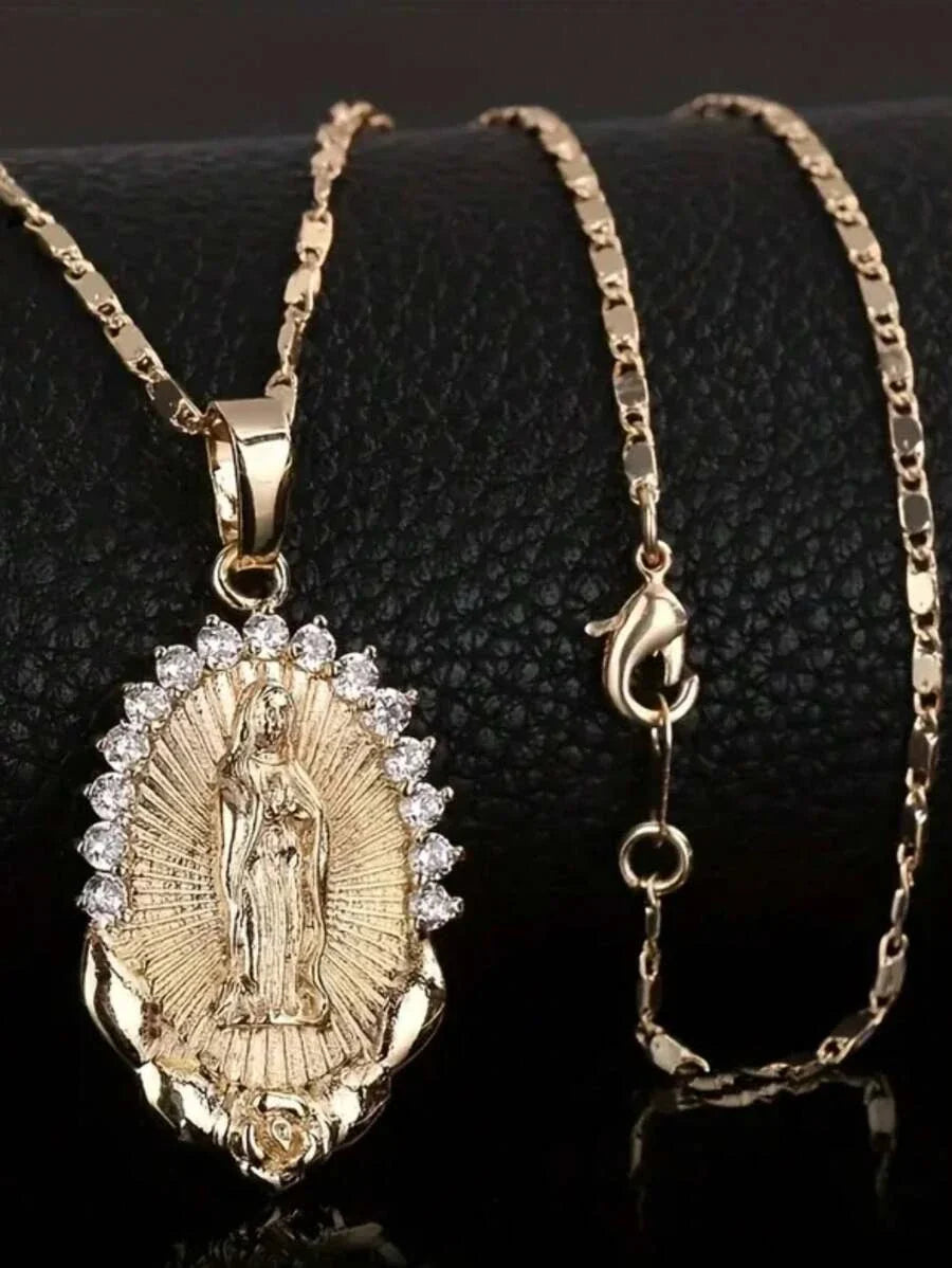 Minimalist Crystal Virgin Mary Pendant Necklace