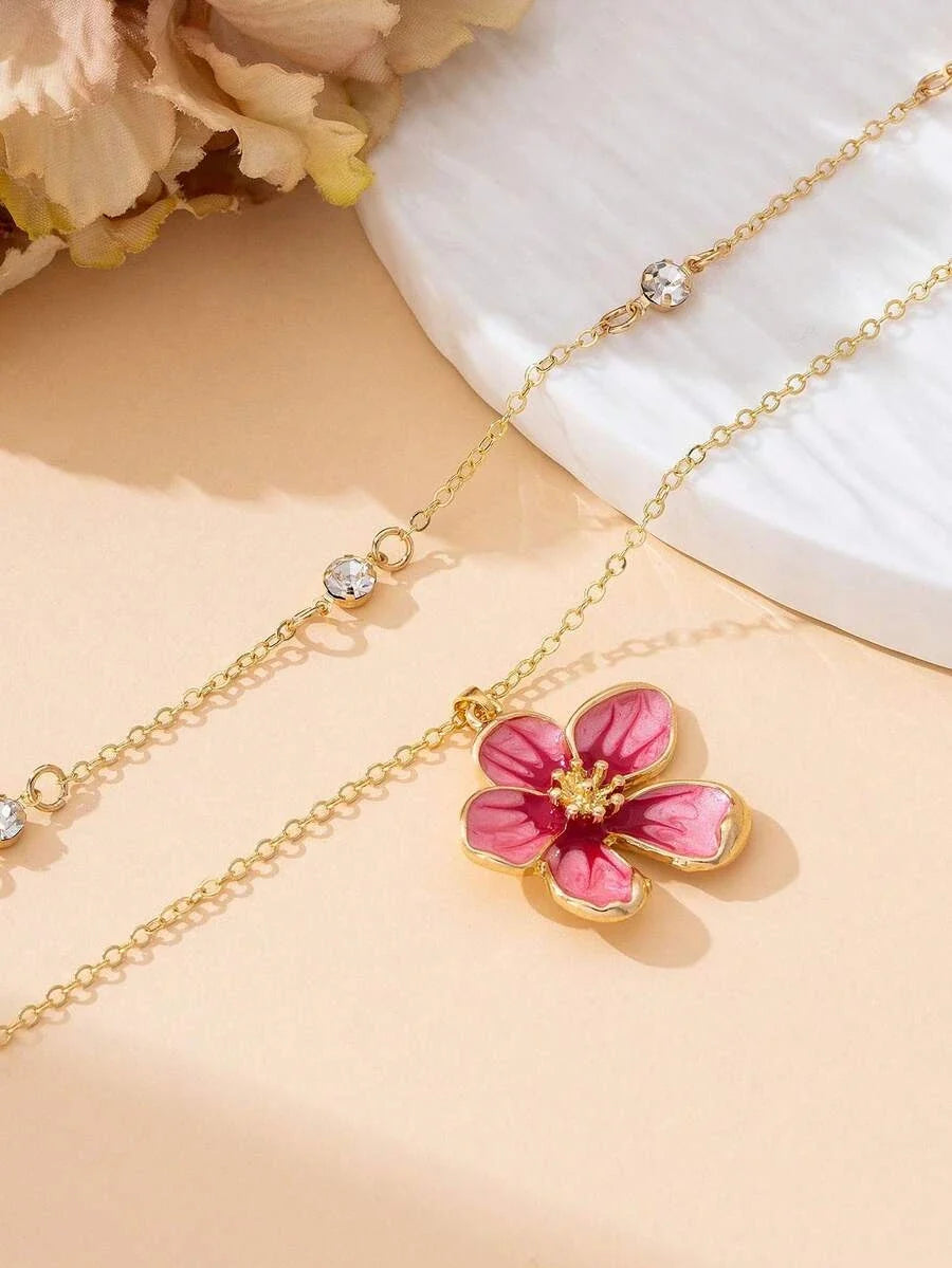 Enameled Flower Pendant Necklace