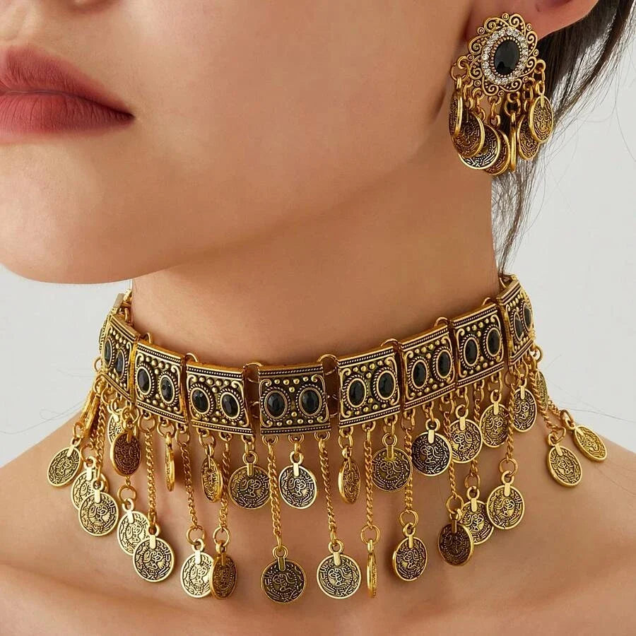 Vintage Bohemian Gold Coin Jewelry Set