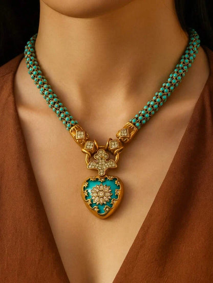 Heart Rhinestone Blue Jewelry Set