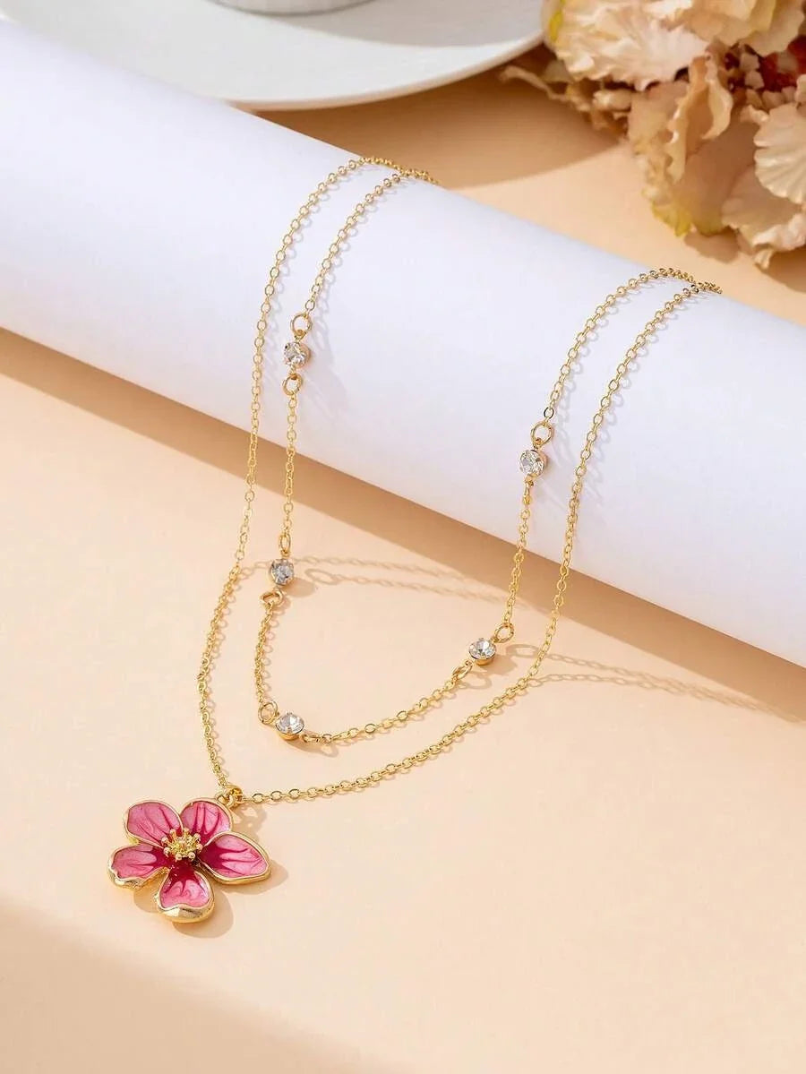 Enameled Flower Pendant Necklace