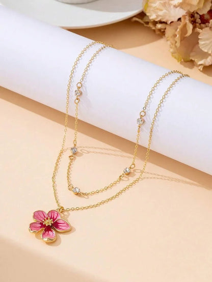 Enameled Flower Pendant Necklace