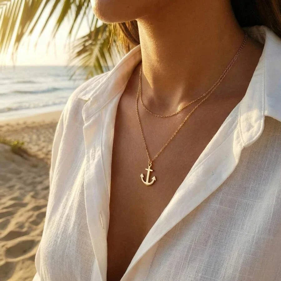 Gold Anchor Beach Necklace