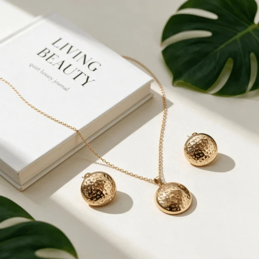 Vintage French Style Hammered Round Disc Necklace Set