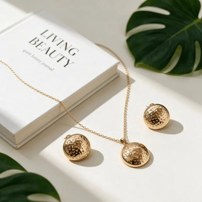 Vintage French Style Hammered Round Disc Necklace Set
