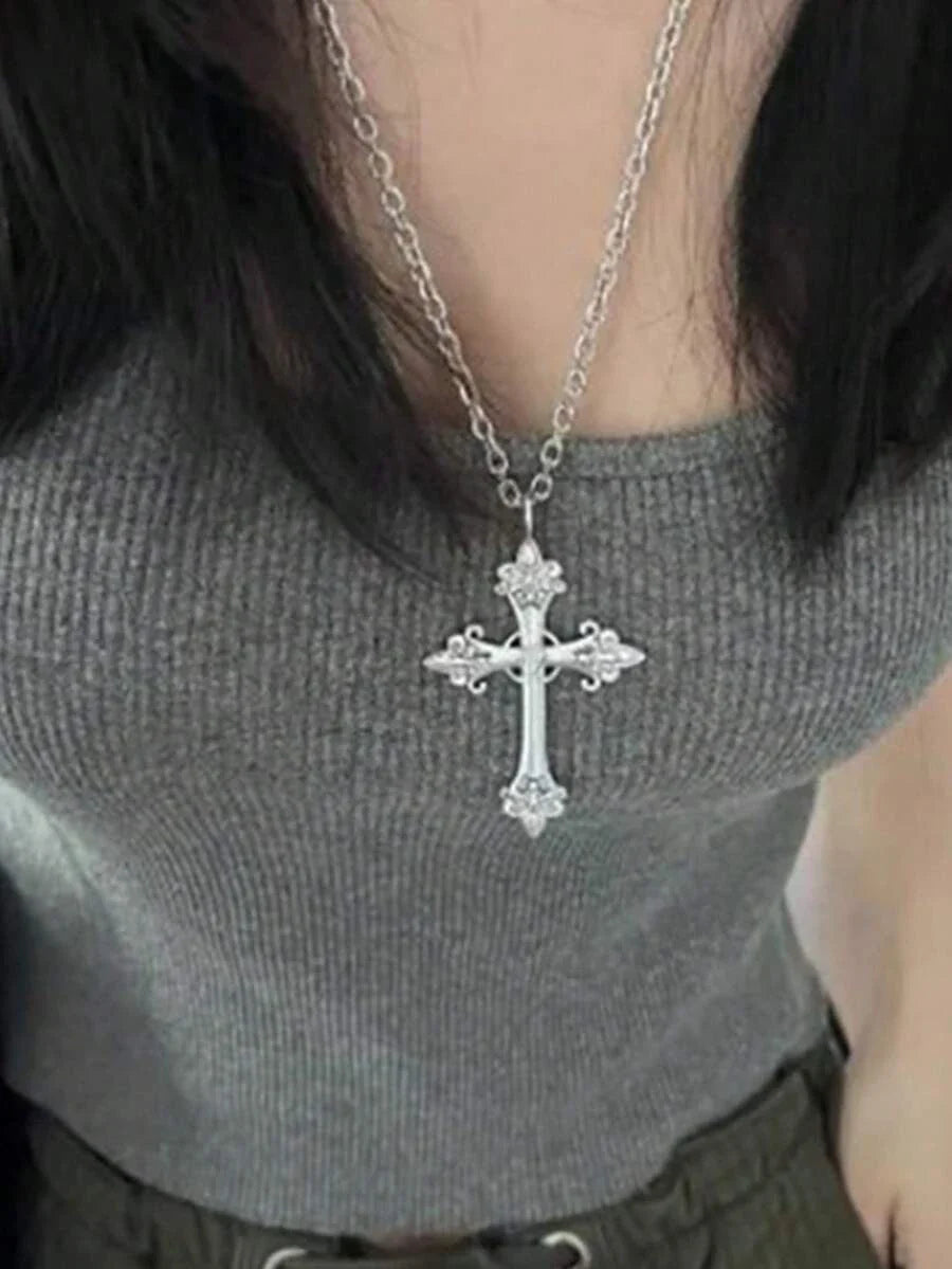 Vintage Gothic Rose Cross Necklace