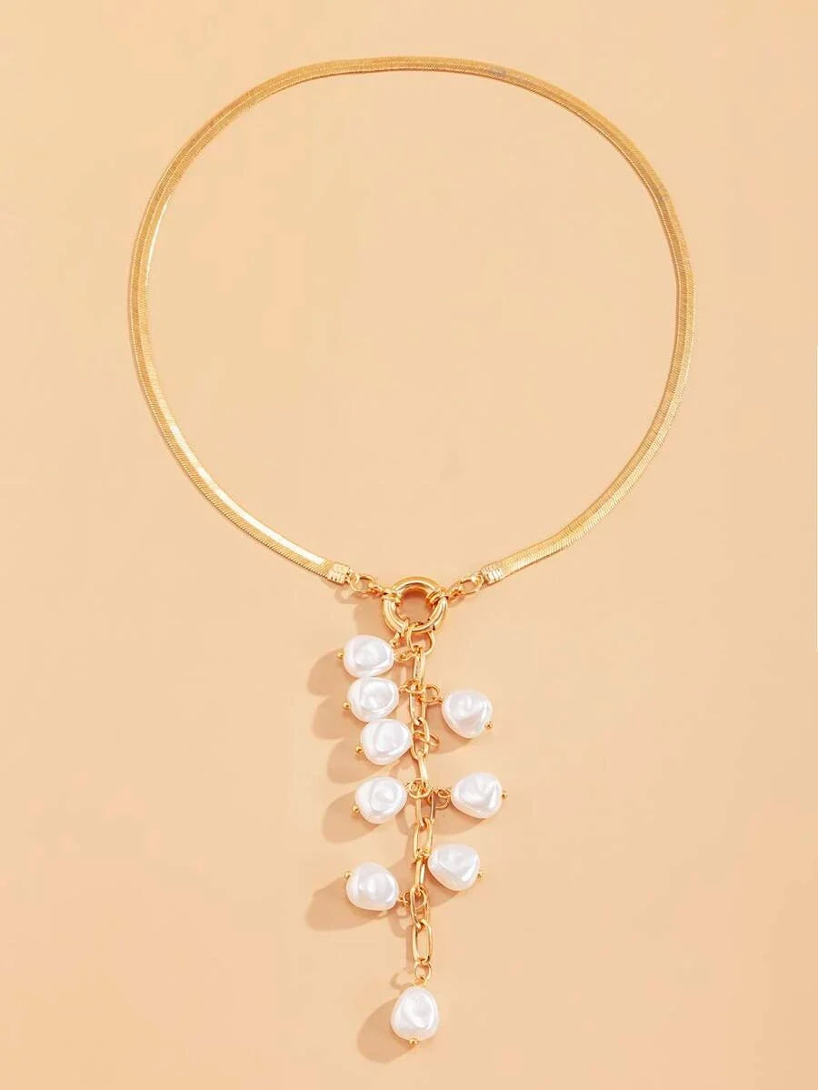 Faux Pearl Tassel Lariat Necklace