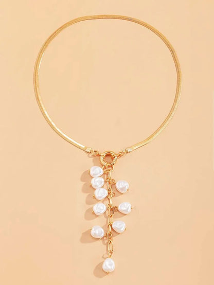Faux Pearl Tassel Lariat Necklace