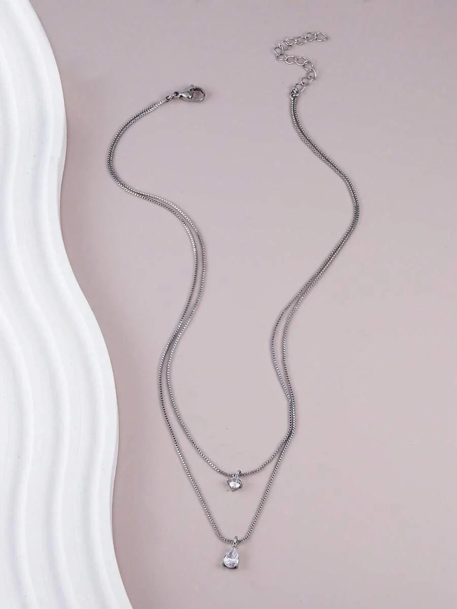 Minimalist Water Drop Double Layer Pendant Necklace