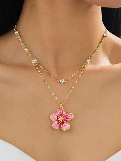 Enameled Flower Pendant Necklace