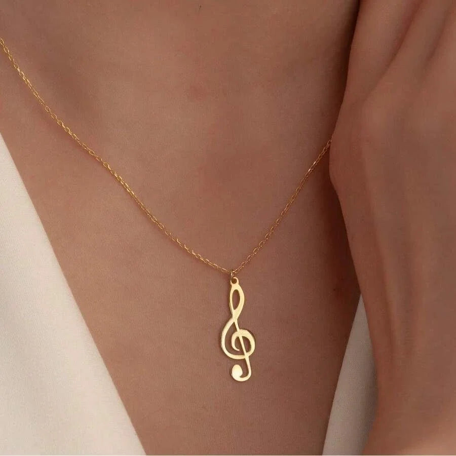 Gold Treble Clef Pendant Necklace