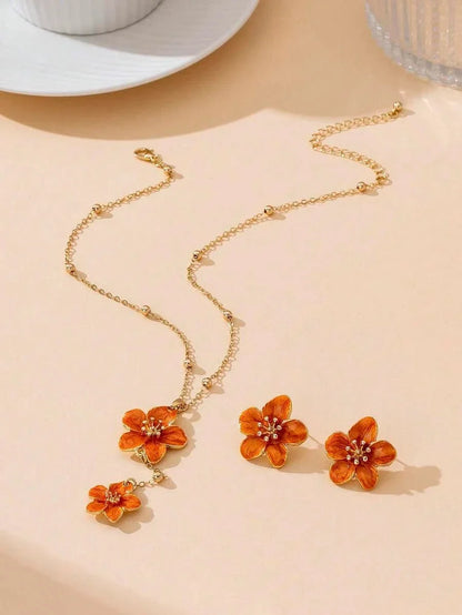 Handmade Orange Floral Jewelry Set