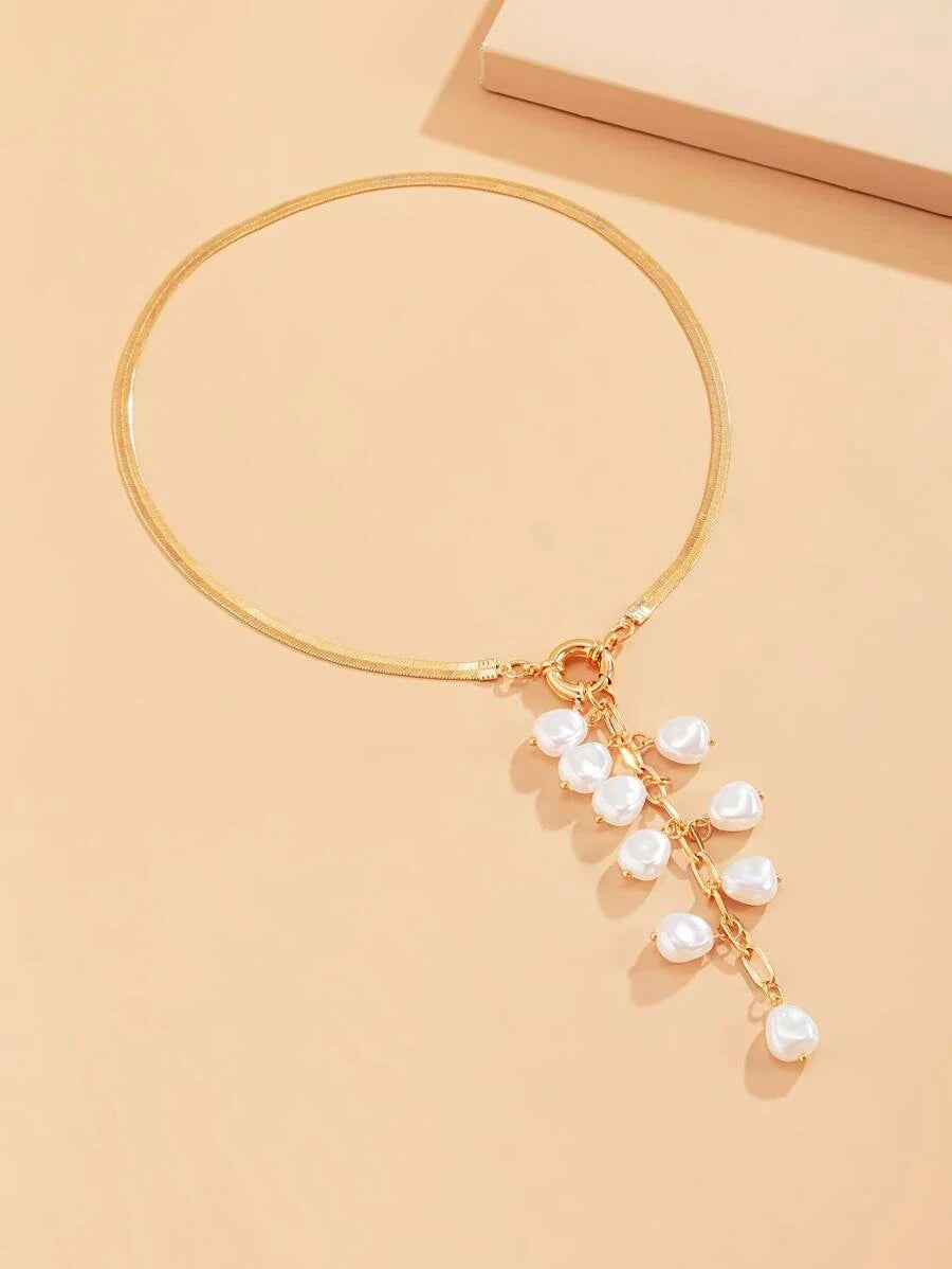 Faux Pearl Tassel Lariat Necklace