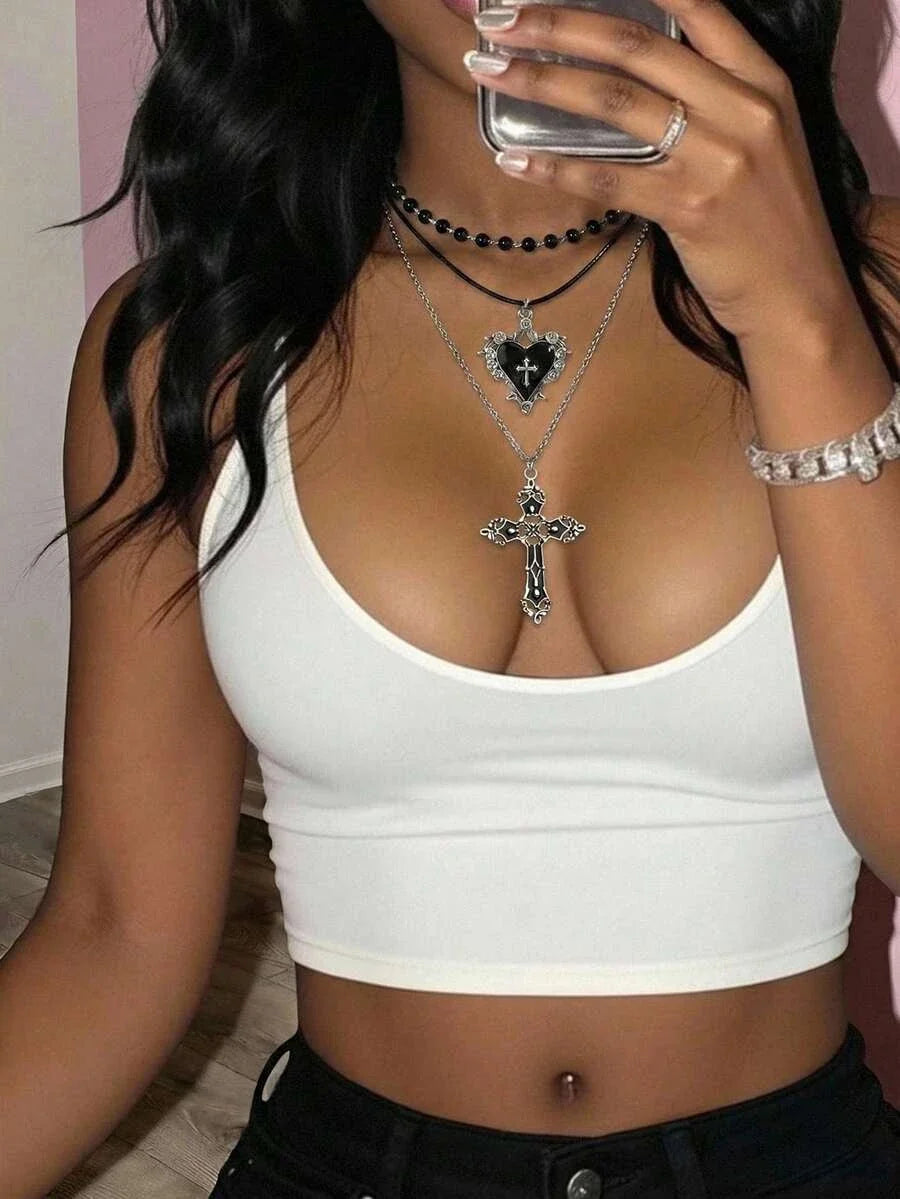 Vintage Gothic Black Pearl Necklace Set