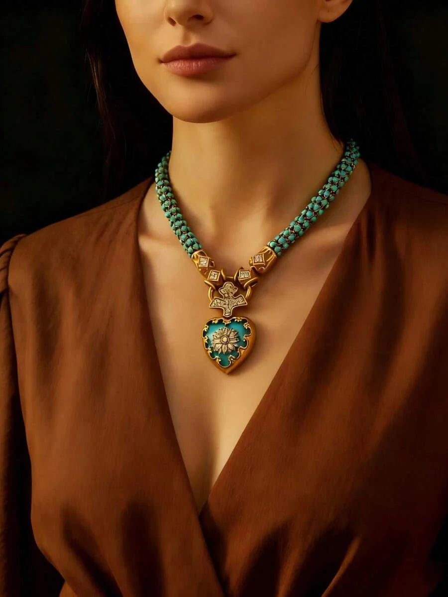 Heart Rhinestone Blue Jewelry Set