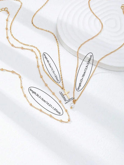 Gold Plated Layered Cross Necklace Set