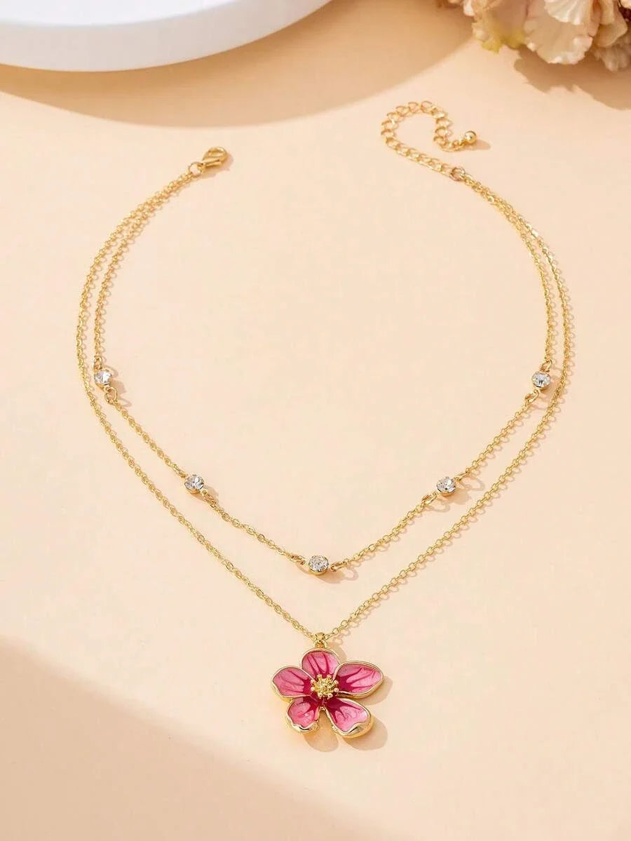 Enameled Flower Pendant Necklace
